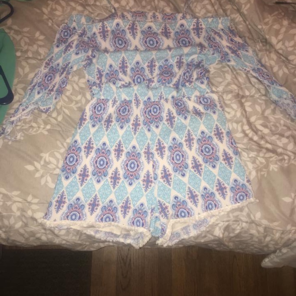 Pink & blue patterned romper